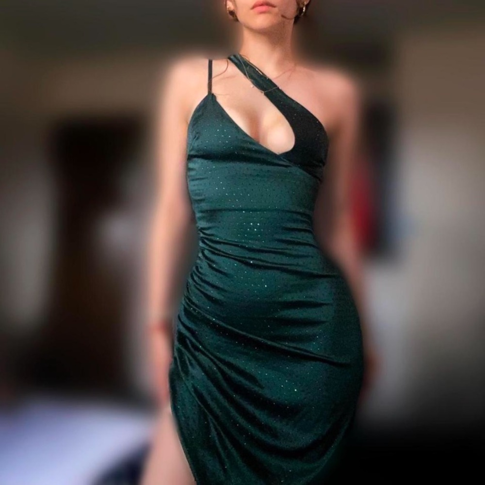 Oh Polly Emerald Green Ruched Midi Dress